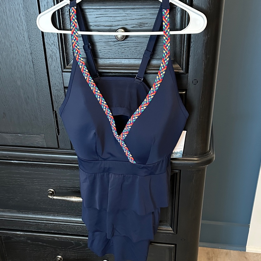 Cacique Blue Swim Top with ruffled layers